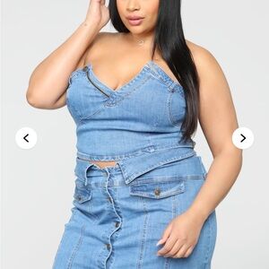 Fashion Nova Blue Denim Skirt Set